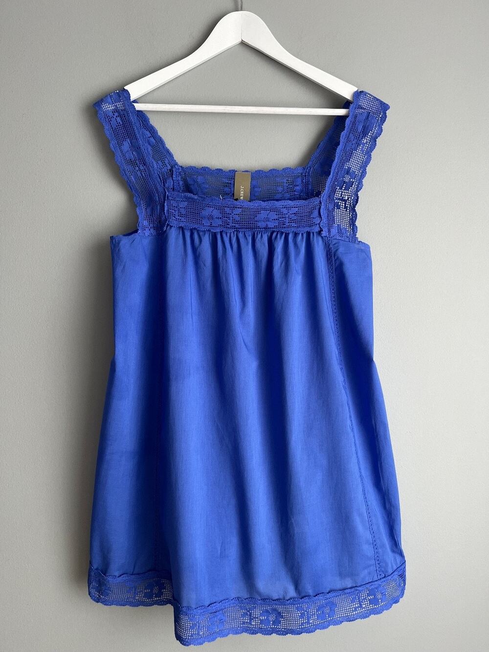 J.Crew NWT $98 Lace-Trim Mini Beach Dress Blue Cotton M CU322 Boho Coastal